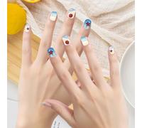 48 pezzi di conchiglie di stelle marine a forma di onda blu, graziose decorazioni estive per unghie, squisite unghie finte corte, design personalizzato in stile resort, adatte a donne di tutte le età