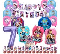 48 Pezzi di Decorazione per Festa di Compleanno di Hunters, Merchandise di Hunters con Striscione Happy Birthday, Palloncini con Lettere e Decorazione per Torta per le Feste di Demon e per i Fan che