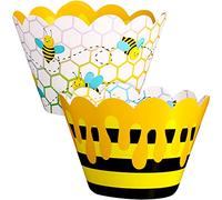 48 pezzi Honey Bee Cupcake Wrappers reversibile Bee Cup Cake Holder Honey Bee smerlato Cupcake Holder a strisce gialle e nere Coppe torta, What Will It Be Gender Reveal Party Supplies
