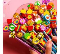 48 pezzi Matite HB a tema cartoni animati con gomme da cancellare carine, set di cancelleria per il ritorno a scuola, include matite a tema cartoni animati miste a caso con gomme da cancellare adorabi