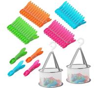 48 Pezzi Mollette per Bucato di Plastica Colorate, con 2 Porta Mollette Bucato, Forte Forza di Serraggio, Mollette Senza Impronte, per Asciugamani, Calze, Vestiti