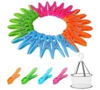 48 Pezzi Mollette Per Bucato In Plastica Colorate con Cestello Resistenti al Vento Antisegno per Telo Mare, Panni, Biancheria, Asciugamani Spiaggia, Biancheria Intima,Calze, Lunga Durata, Multiuso
