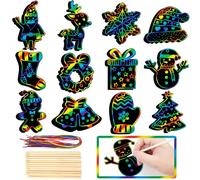 48 Pezzi Natalizie Scratch Art per Bambini, Carta da Grattare Magica Arcobaleno Fai-da-te, Babbo Natale, alce, fiocchi di neve, ghirlanda, campane, albero di Natale, Ornamenti per la Casa per Natale