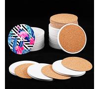 48 pezzi piastrelle rotonde in ceramica per artigianato sottobicchiere con supporto in sughero, 4 cm, piastrelle bianche non smaltate per sottobicchieri, mosaici, graffiti, progetti di pittura