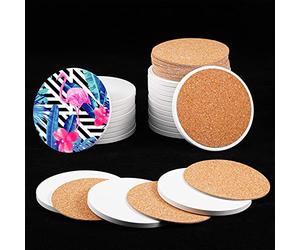 48 pezzi piastrelle rotonde in ceramica per artigianato sottobicchiere con supporto in sughero, 4 cm, piastrelle bianche non smaltate per sottobicchieri, mosaici, graffiti, progetti di pittura