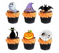 48 Pezzi Topper per Cupcake di Halloween, Topper per Cupcake di Halloween, Decorazione Torta, Fantasmi e Altri Motivi, per Feste a Tema, Muffin, Pizze, Gâteau, Frutta