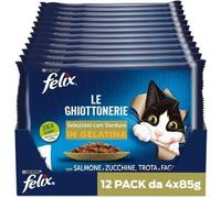 48 Pz 85g Purina Felix Le Ghiottonerie Cibo Umido Gatti SALMONE ZUCCHINE TROTA