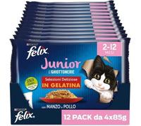 48 Pz 85g Purina Felix Le Ghiottonerie Cibo Umido per Gatti Junior MANZO POLLO