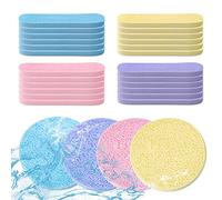 48 spugne per il viso compresse, morbide spugne detergenti per il viso riutilizzabili in polpa di legno per la pulizia del viso (giallo, rosa, viola, blu)