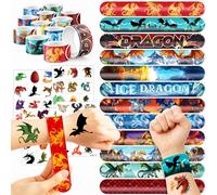 48 tatuaggi temporanei con drago, 24 pezzi, 24 braccialetti a schiaffo, perfetti per compleanni a tema baby shower o premi in ecorazione ideale e regali per ragazze e ragazzi