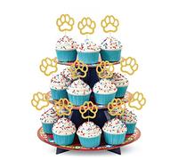 48 topper per cupcake a forma di zampa dorata, con glitter dorati su un lato, per il primo compleanno, per torta di compleanno, decorazione per cupcake, per bambini, motivo: zampa di cane dorato, due