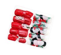 48 unghie artificiali con ciliegie natalizie, copertura completa, corte, quadrate, a pressione, con albero di Natale