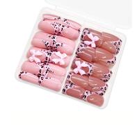 48 unghie corte a pressione con fiocco 3D con stampa animalier lucida, unghie finte quadrate, colla sulle unghie per donne