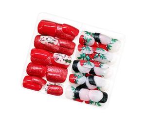 48 unghie finte per albero di Natale, a pressione, con ciliegie, corte, quadrate, copertura completa