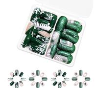 48 unghie finte quadrate corte natalizie a pressione verdi coperture complete adesive unghie artificiali per l'inverno