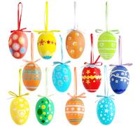 48 uova pasquali da appendere, in plastica multicolore, ornamenti decorativi per albero delle uova, uova dipinte a mano, ornamenti fai da te con vari stili a strisce e fiori per decorazioni pasquali