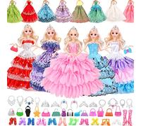 48 vestiti per bambola Barbie, collezione di accessori per bambole da 29 cm, con 6 abiti da principessa, 20 scarpe, 10 borse, 6 collane, 6 corone (stile casuale) per Barbie Loving Girls regali di