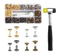 480 Rivetti in Pelle Set, Rivetti a Doppia Testa in 2 Dimensioni e 4 Colori, Rivetti per Cuoio con 3 Strumenti di Fissaggio, 1 Scatola di Stoccaggio, Ribattini, Borchie per Borse DIY Jeans Scarpe