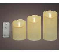 480014 Lumineo 3er Set Con Fb Cera Reale LED Candela Crema Con Mobile Cerino