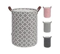 48l Large Laundry Hamper with Durable Leather Handle, Drawstring Round Laundry Basket, Collapsible Laundry Hamper, Clothes Storage Basket for Bedroom