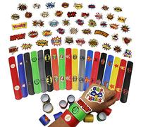 48p Su-perhero adesivi e 18p braccialetti schiaffi braccialetti braccialetti per bambini Su-perhero Avengers Party Bag Filler, braccialetti a scatto per bambini ragazzi feste di compleanno, premi in