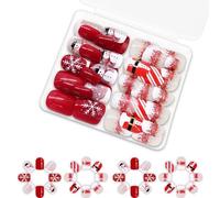 48pcs Christmas Press On Nails Snowman Snowflake Stick Chiodi Falsi Chiodi Manicure Easy Application For Holiday Look Short Square Nails
