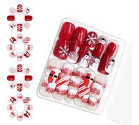 48pcs Christmas Press On Nails Snowman Snowflake Stick False Manicure Applicazione Facile Per Le Vacanze Un Aspetto Quadrato Corto