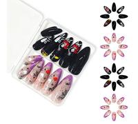 48pcs Mandorla Francese Consigli Finte Unghie Acriliche Spider Web Stick Su Unghie Per Le Donne Halloween Press Su Unghie Regali Bastone Su Unghie
