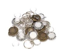 48pcs Rotation Pendant Base Tray Round Glass Domes Key Rings Jewelry DIY Tool Accessory for Making Unique Photo Custom Crafts