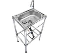 48x35x83cm Lavandini autoportanti in acciaio inox,Lavello Da Cucina 1 Vasca Interno e Esterno Lavandino Commerciale con Supporto e Rubinetto,per Lavanderia/Ristorante/Campeggio/Giardino/Garage