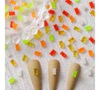 49 pezzi/Set 3D Kawaii Rainbow Color Bear Mini Toffee Color Bear Coffee Bear Rambom Resin carino Nail Art Decoration DIY Matte Toffee Color Flat Color Mixed Small cartone animato Animal Nail strass De