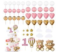 49 Pezzi Topper per Torta Rosa Set, Topper per Torta per il 1anno Compleanno Della Ragazza, Decorazione per Torte con Orsacchiotto per Matrimoni, Baby Shower e Feste di Compleanno