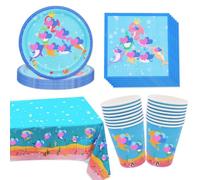 49pcs Feste a Tema Stoviglie, Compresi Piatti, Bicchieri di Carta, Asciugamani di Carta, Tovaglie, Shark Stoviglie, Set di Forniture per Feste di Squalo - 16 persone