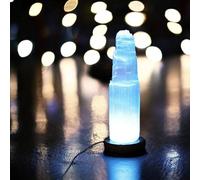 4All Selenite Crystal Rock - Lampada a LED con USB, realizzata a mano, multicolore, per energia spirituale e guarigione, meditazione, decorazione per la casa, idea regalo, base in legno minerale (15