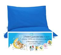 4BABIES-Federa Cuscino 40x60 Bambino- Set 2 Federe per cuscino lettino e culla 100% PURO COTONE Made in Italy - Chiusura a busta - Certificato OEKO-TEX - Biancheria da letto per bambini - BLU