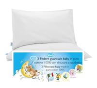 4BABIES-Federa Cuscino 40x60 Bambino- Set 2 Federe per cuscino lettino e culla 100% PURO COTONE Made in Italy - Chiusura a busta - Certificato OEKO-TEX - Biancheria da letto per bambini - BIANCO