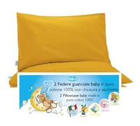4BABIES-Federa Cuscino 40x60 Bambino- Set 2 Federe per cuscino lettino e culla 100% PURO COTONE Made in Italy - Chiusura a busta - Certificato OEKO-TEX - Biancheria da letto per bambini - GIALLO