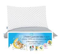 4BABIES-Federa Cuscino 50x30 Bambino- Set 2 Federe per cuscino lettino e culla 100% PURO COTONE Made in Italy - Chiusura a busta - Certificato OEKO-TEX - POIS GRIGIO CARTA ZUCCHERO