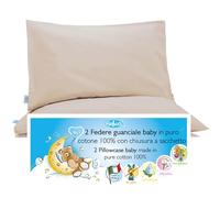 4BABIES-Federa Cuscino 50x30 Bambino- Set 2 Federe per cuscino lettino e culla 100% PURO COTONE Made in Italy- Chiusura a busta- Certificato OEKO-TEX- Biancheria da letto per bambini- AVORIO