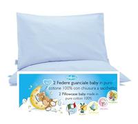 4BABIES-Federa Cuscino 50x30 Bambino- Set 2 Federe per cuscino lettino e culla 100% PURO COTONE Made in Italy - Chiusura a busta - Certificato OEKO-TEX - Biancheria da letto per bambini - AZZURRO