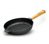 4BIG.fun Bistecchiera Ø 24 cm padella rotonda bistecca in ghisa con striscia adatta per barbecue a gas, forno, focolare, tutti i piani cottura, compresi quelli a induzione