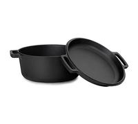 4BIG.fun Casseruola in ghisa con coperchio Ø 28 cm - 6 l - Rostiera con Manici tradizionale in ghisa 2 in 1 - Cocotte Per induzione - Casseruola per pane, per zuppe, Casseruola olandese