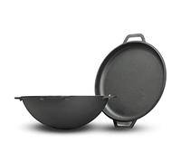 4BIG.fun Kazan Kazan - Pentola in ghisa da 12 l, con coperchio, padella per wok, griglia da campeggio, caldaia Asia Wok tradizionale in ghisa