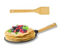 4big.fun - Padella per pancake Crepes, in ghisa, con manico in legno e paletta in da 4big.fun *** Tutti i tipi di piani cottura, inclusi quelli a induzione, diametro fondo 204 mm