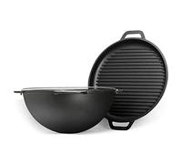 4BIG.fun Pentola girevole in ghisa 12 L | Calderone Kazan Asia | Pentola da campeggio con coperchio - padella grill | Forno olandese | Tatarsky Wok | Cucina all'aperto gulasch cannone
