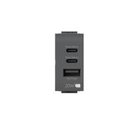 4box - Alimentatore USB CCA 20W compatibile Bticino® LivingLight™, per caricare i tuoi dispositivi senza bisogno di alimentatori. 3 connettori: due di tipo C e uno di tipo A. Colore Antracite