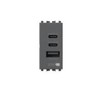 4box - Alimentatore USB CCA 20W compatibile Vimar® Arkè™, per caricare i tuoi dispositivi senza alimentatori. 3 connettori: due di tipo C e uno di tipo A. Colore Grigio