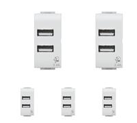 4Box, USB 2.4, Presa USB da muro 2.4 Ampere, Compatibile con Bticino Livinglight, Bianca (Confezione da 5)