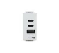 4box - USB PD 20W CCA per Bticino LivingLight. Dotata di due connettori di tipo C e uno di tipo A su un modulo singolo. Permette il caricamento senza l’uso degli alimentatori. Colore Bianco