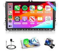 4Core+64G Hikity Android Autoradio per VW Golf 5 6 Plus Polo Passat Tiguan Seat con Wireless CarPlay Android Auto 9 Pollici Touchscreen Stereo Auto con Bluetooth WiFi/GPS FM/RDS Retrocamera+Canbus